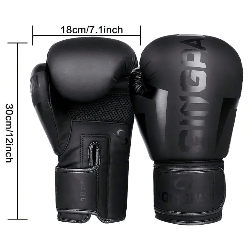 Black breathable boxing gloves for MMA, Muay Thai, and Karate - SF2686 design, durable PU leather with customized weaving technology.
